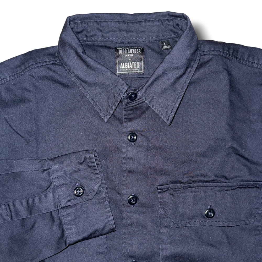 Todd Snyder Albiate Navy Blue Cotton Twill Utility Work Shirt Mens Large L
